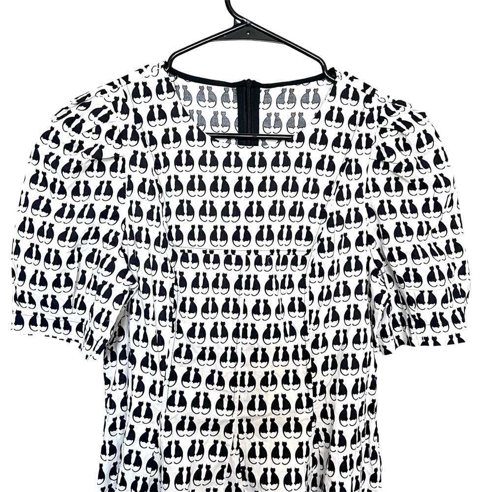NWT Xuege Cat Theme Dress SZ 6-8 Blk/White Flouncy Boho Hipster Retro A-Line - Picture 2 of 8